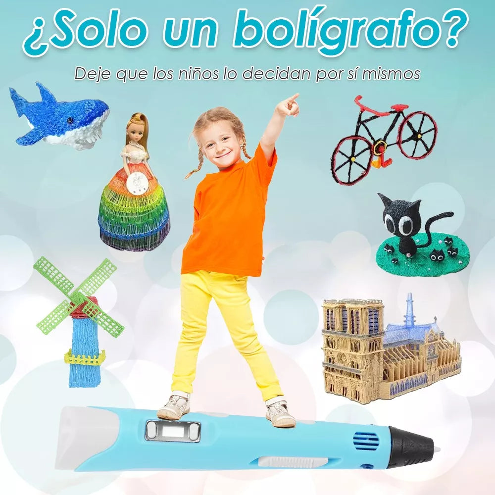 Figuras 3D hechas con el lápiz: tiburón, bicicleta, muñeca, gatito, molino y catedral