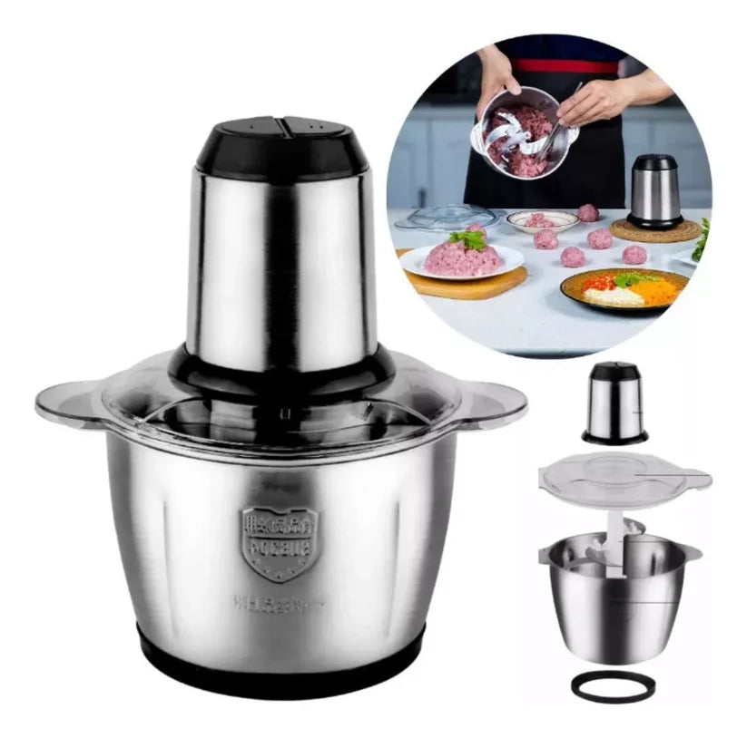 Picadora de Carne Eléctrica 2L de Acero Inoxidable 304 – Doble Velocidad y Potencia 200W