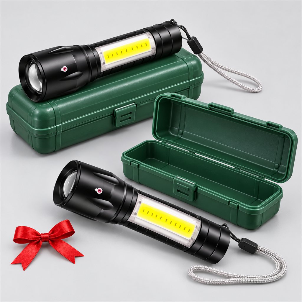 2 mini linternas recargables con su estuche verde
