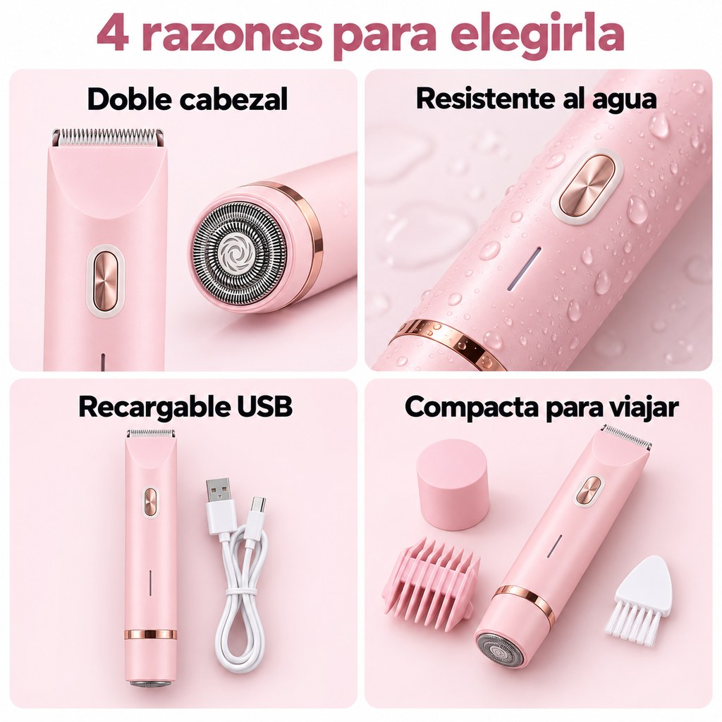 4 razones para elegirla: doble cabezal, resistente al agua, recargable USB y compacta