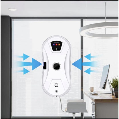 Robot limpiando un ventanal de oficina por succión