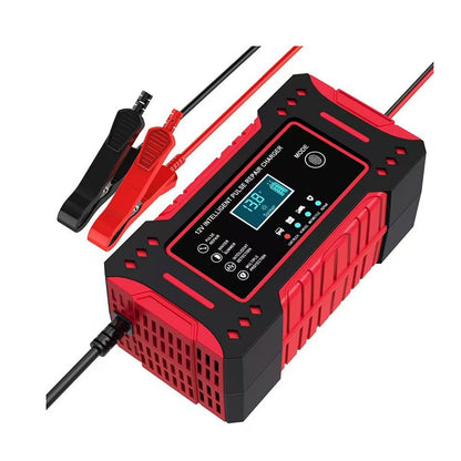 Cargador reparador de baterías 12V con pantalla digital y pinzas