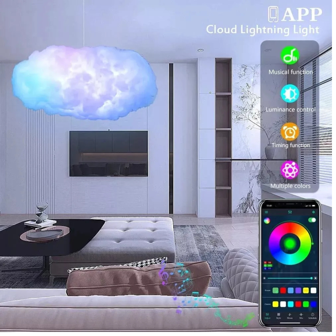 Luz Nube LED Multicolor con Bluetooth – ¡Tu cielo personal dentro de casa!