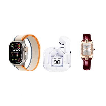 Kit SmartWatch + Reloj Analógico + Audífonos Inalámbricos