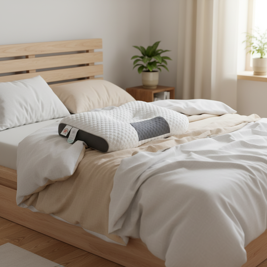 Almohada cervical en cama nordica elegante lifestyle