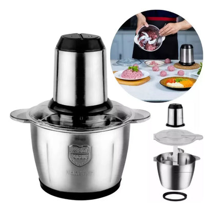 Picadora de Carne Eléctrica 2L de Acero Inoxidable 304 – Doble Velocidad y Potencia 200W