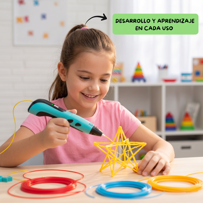 Niño creando una casa en 3D con el lápiz — desarrollo y aprendizaje en cada uso