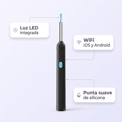 Otoscopio digital con luz LED, conexión WiFi y punta de silicona suave