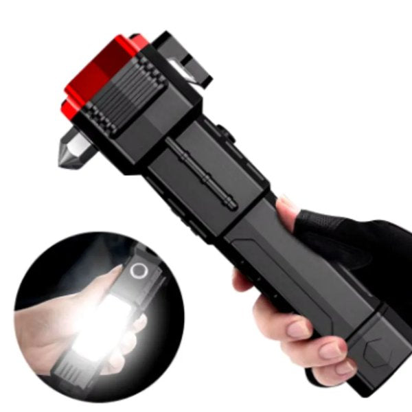 Linterna 4 en 1 con martillo de seguridad