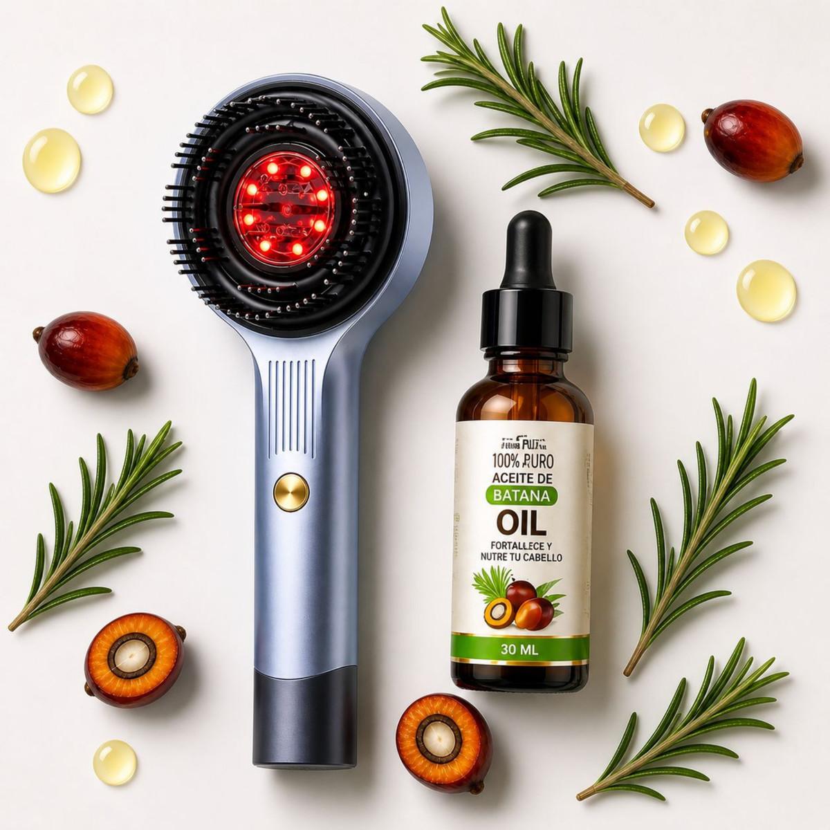 Kit Batana: aceite 100% puro 30 ml + cepillo masajeador con luz roja