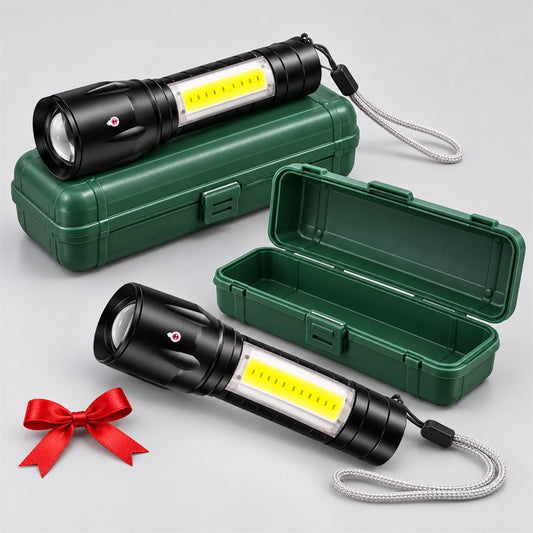 2 mini linternas recargables con su estuche verde
