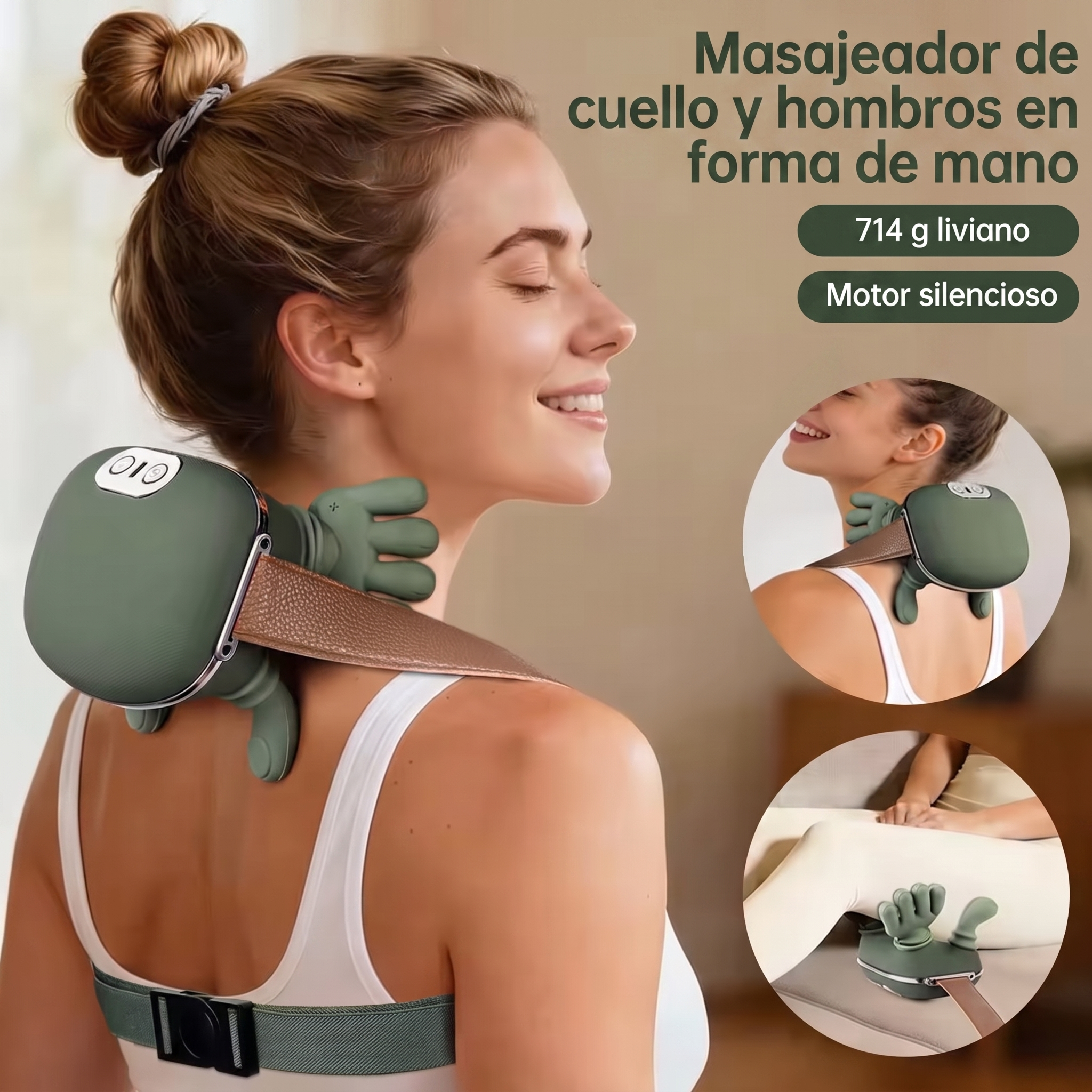 Masajeador de cuello y hombros Nuvema en forma de mano, liviano y silencioso