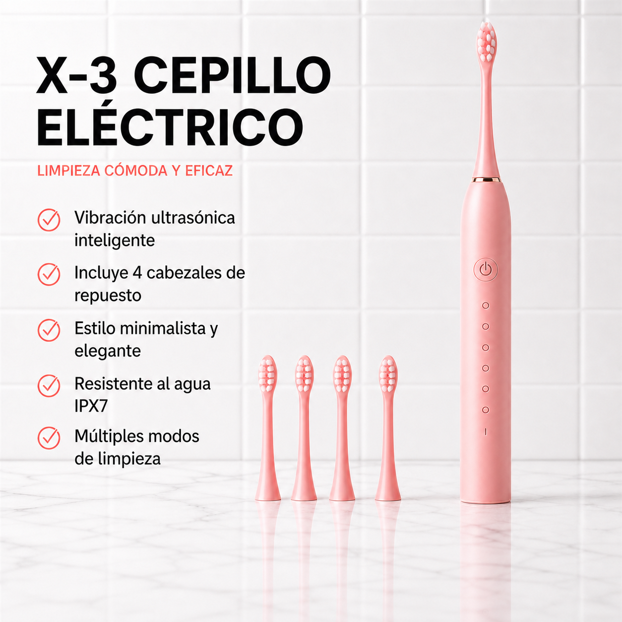 X-3 cepillo eléctrico sónico con 4 cabezales de repuesto