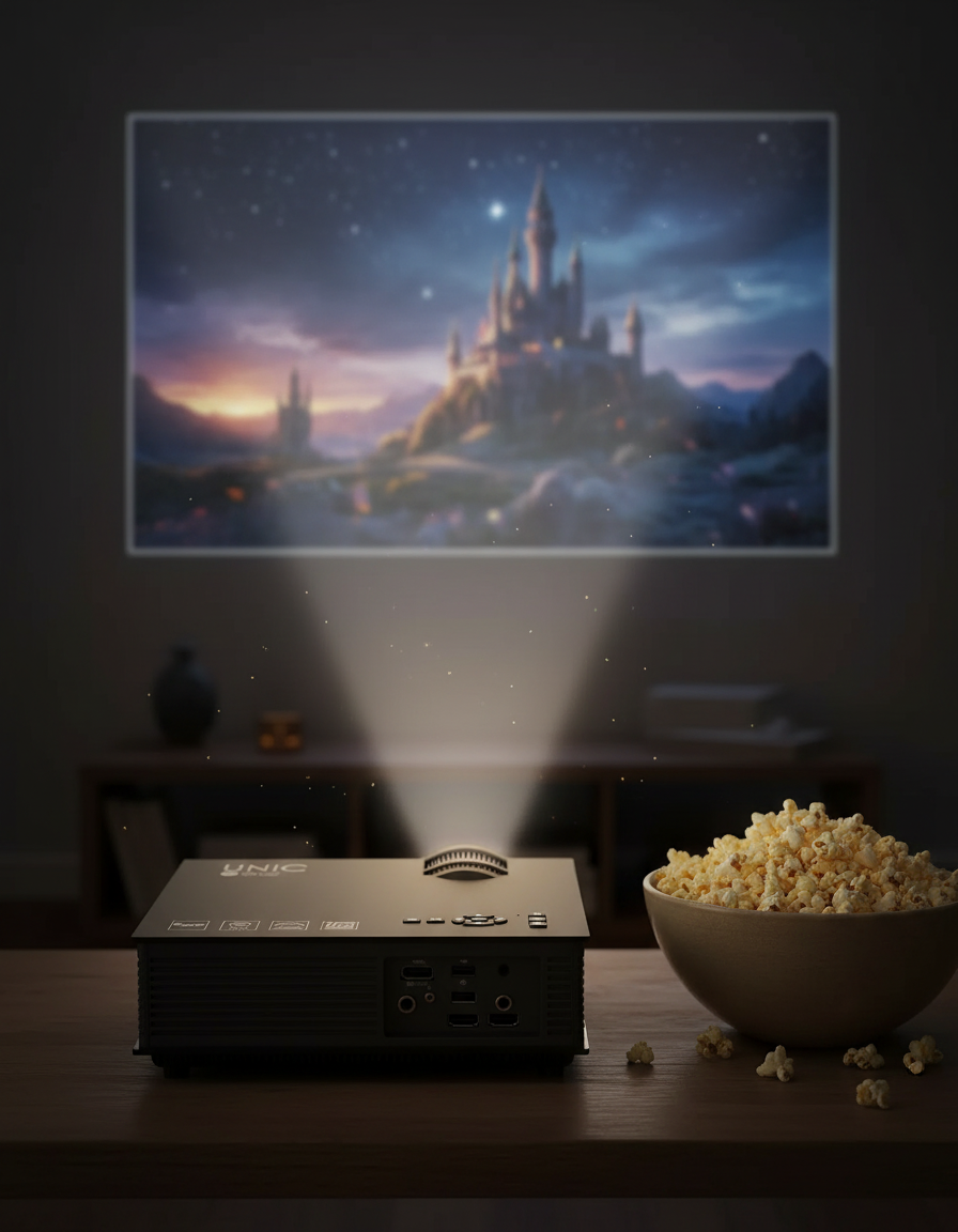 Proyector Mini - mesa con palomitas
