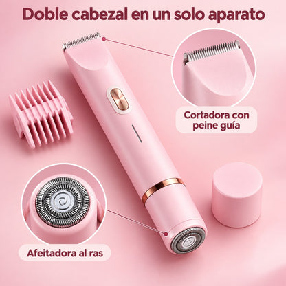 Doble cabezal en un solo aparato: cortadora con peine guía y afeitadora al ras