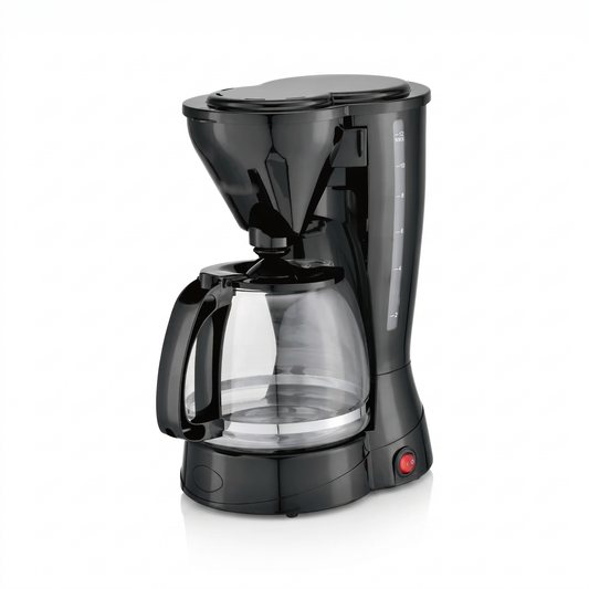 Cafetera automática multifuncional 1,5 L negra sobre fondo blanco