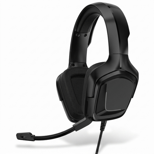 Auriculares gamer RGB con micrófono sobre fondo blanco
