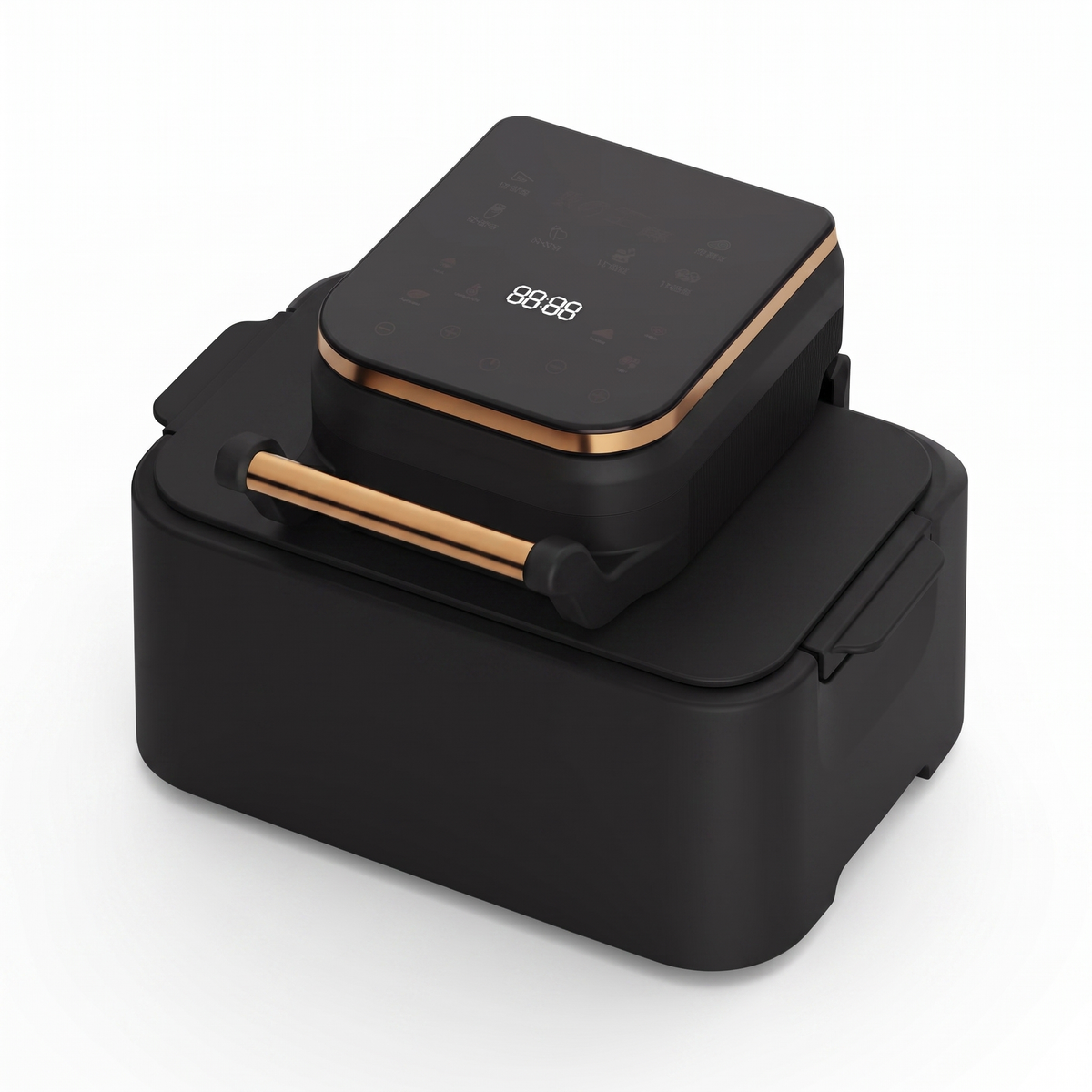 Freidora de aire inteligente 15 litros negra sobre fondo blanco