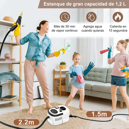 Estanque de 1,2 L: más de 30 min de vapor continuo, calienta en 15 segundos